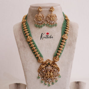 Grand Temple Radha Krishna Haaram with Green Beads LH1887