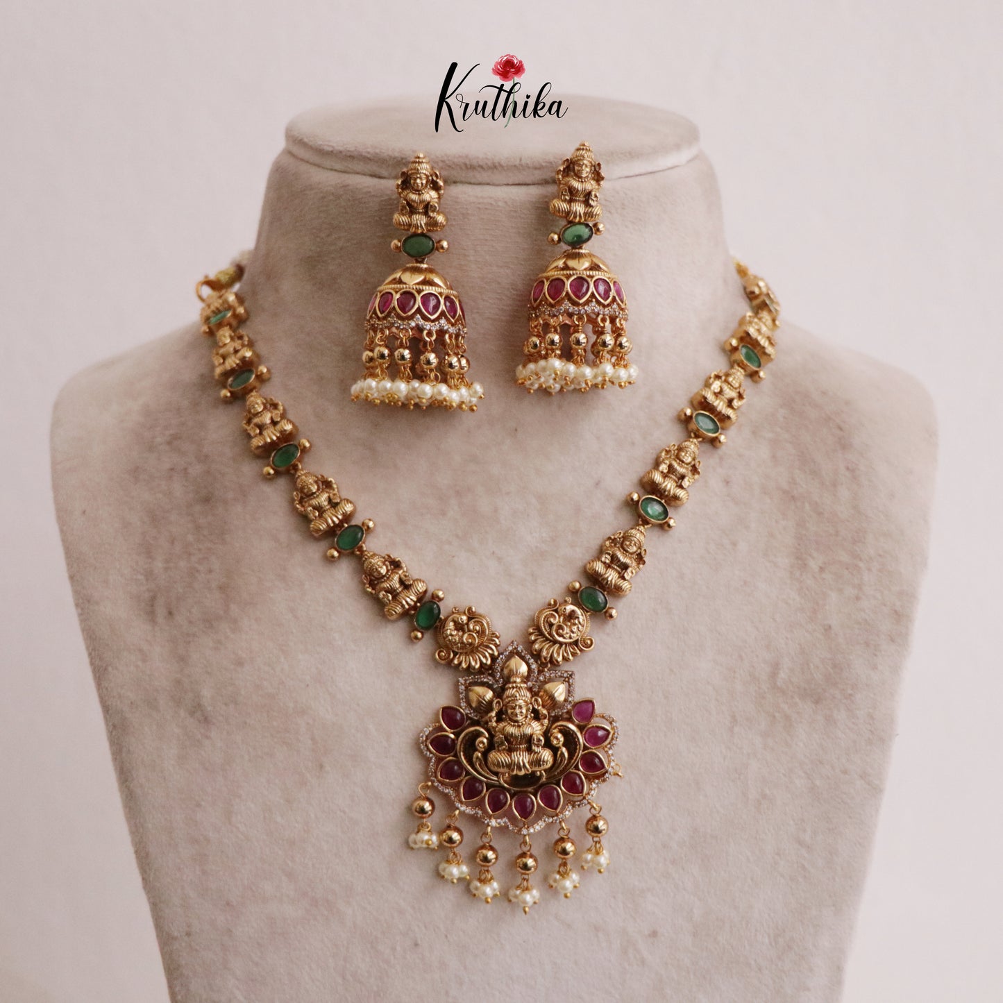 Pretty Temple Lakshmi Devi Multi Stone Necklace NC2053