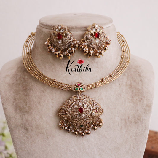 Trendy Victorian Peacock Hasli Ruby Necklace NC2046