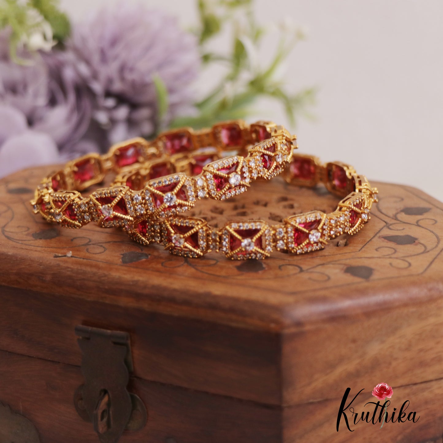 Trendy Geometric AD Victorian Bangles B435 (Set of 2 Bangles)