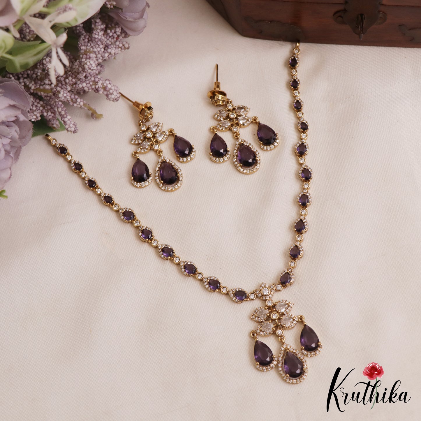 Pretty Teardrop Motifs AD Victorian Necklace NC3054 (Available In 5 Colors)