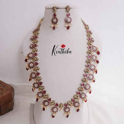 Beautiful AD Floral Haram with Beads Drops LH1981 (Available in 3 Colours)