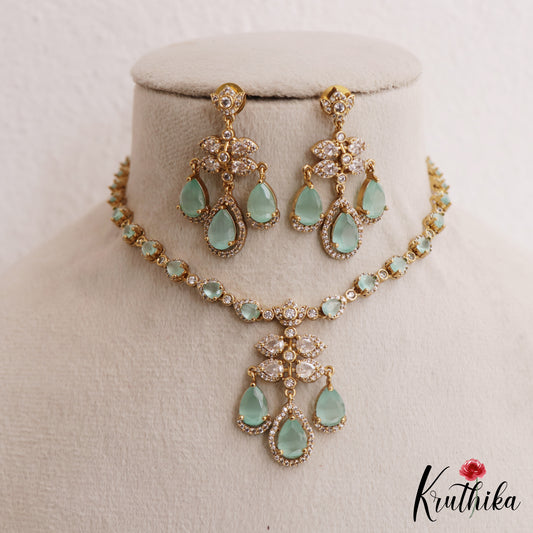 Pretty Teardrop Motifs AD Victorian Necklace NC3054 (Available In 5 Colors)