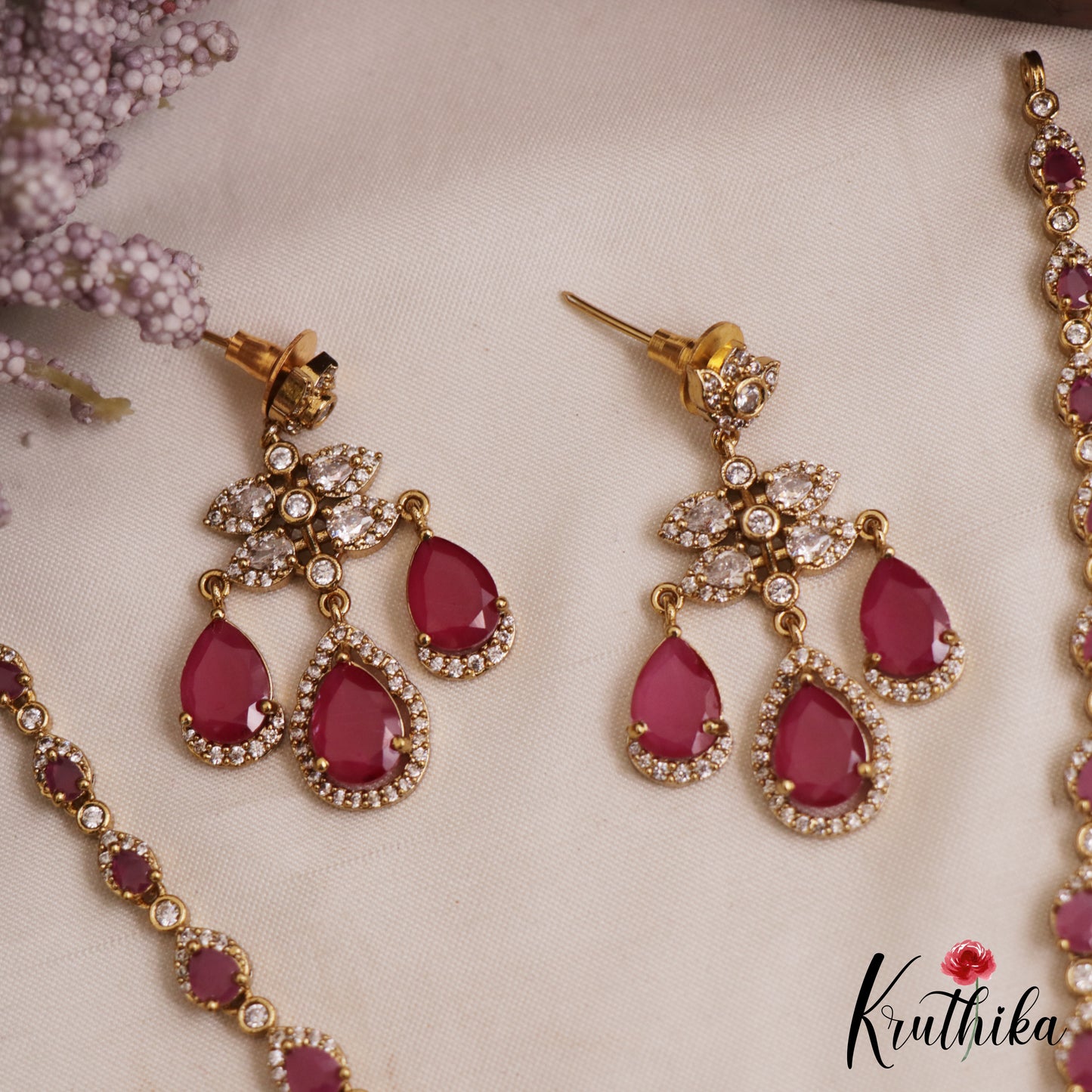 Pretty Teardrop Motifs AD Victorian Necklace NC3054 (Available In 5 Colors)
