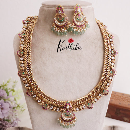 Elegant No-Idol Jadau Floral Jalebi style Necklace LH1899