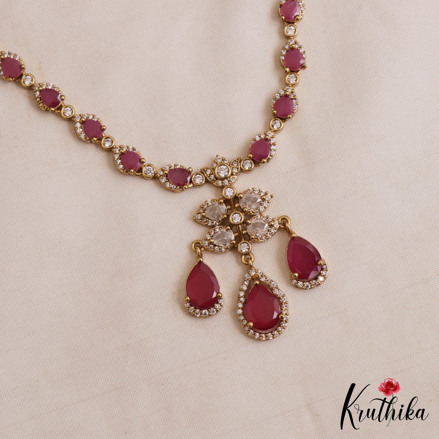 Pretty Teardrop Motifs AD Victorian Necklace NC3054 (Available In 5 Colors)