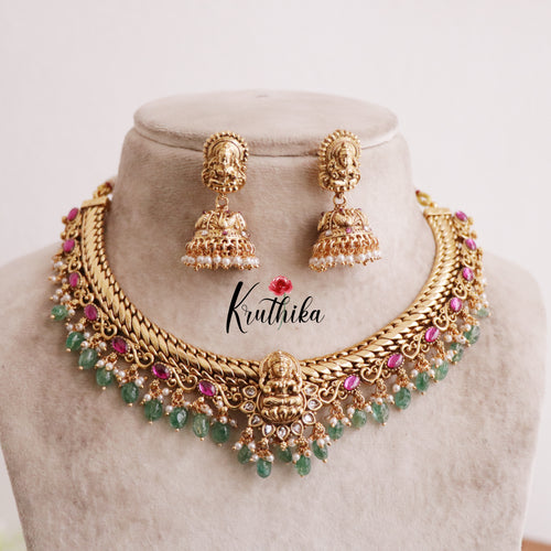 Beautiful Temple Lakshmi Jadau Floral Jalebi style Necklace NC2052