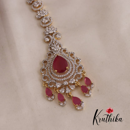 Beautiful CZ Floral Teardrop Motifs Maang Tikka MT323 (Available In 3 Colors)