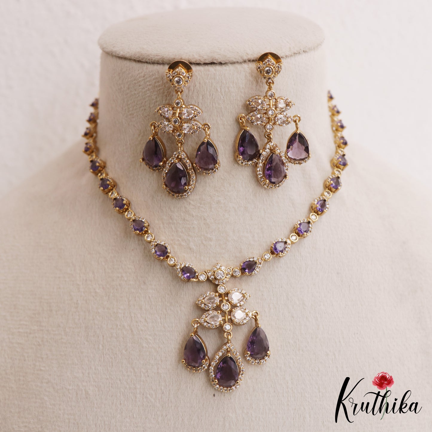 Pretty Teardrop Motifs AD Victorian Necklace NC3054 (Available In 5 Colors)