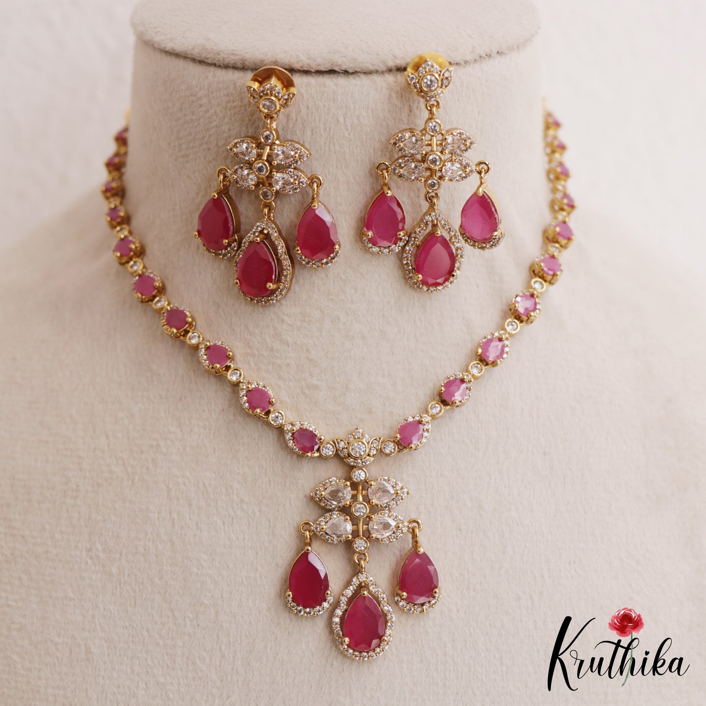 Pretty Teardrop Motifs AD Victorian Necklace NC3054 (Available In 5 Colors)