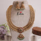 Royal Two layer No-Idol Jadau Floral Haaram with Pastel Green Drops LH1897