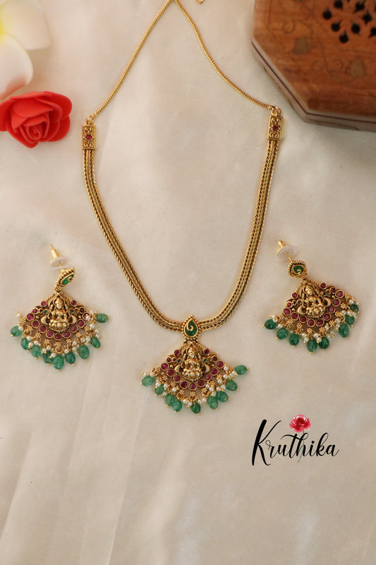 Pretty Lakshmi Chain Set with Green Beads NC1304