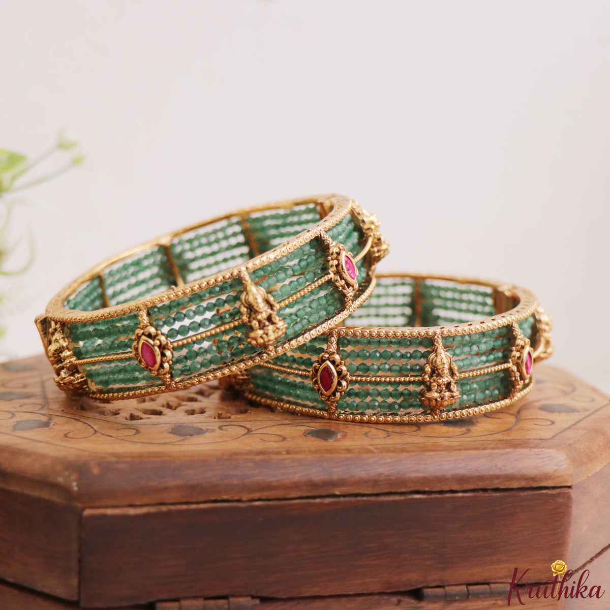 Premium Jadau stones pastel beads temple bangles B598