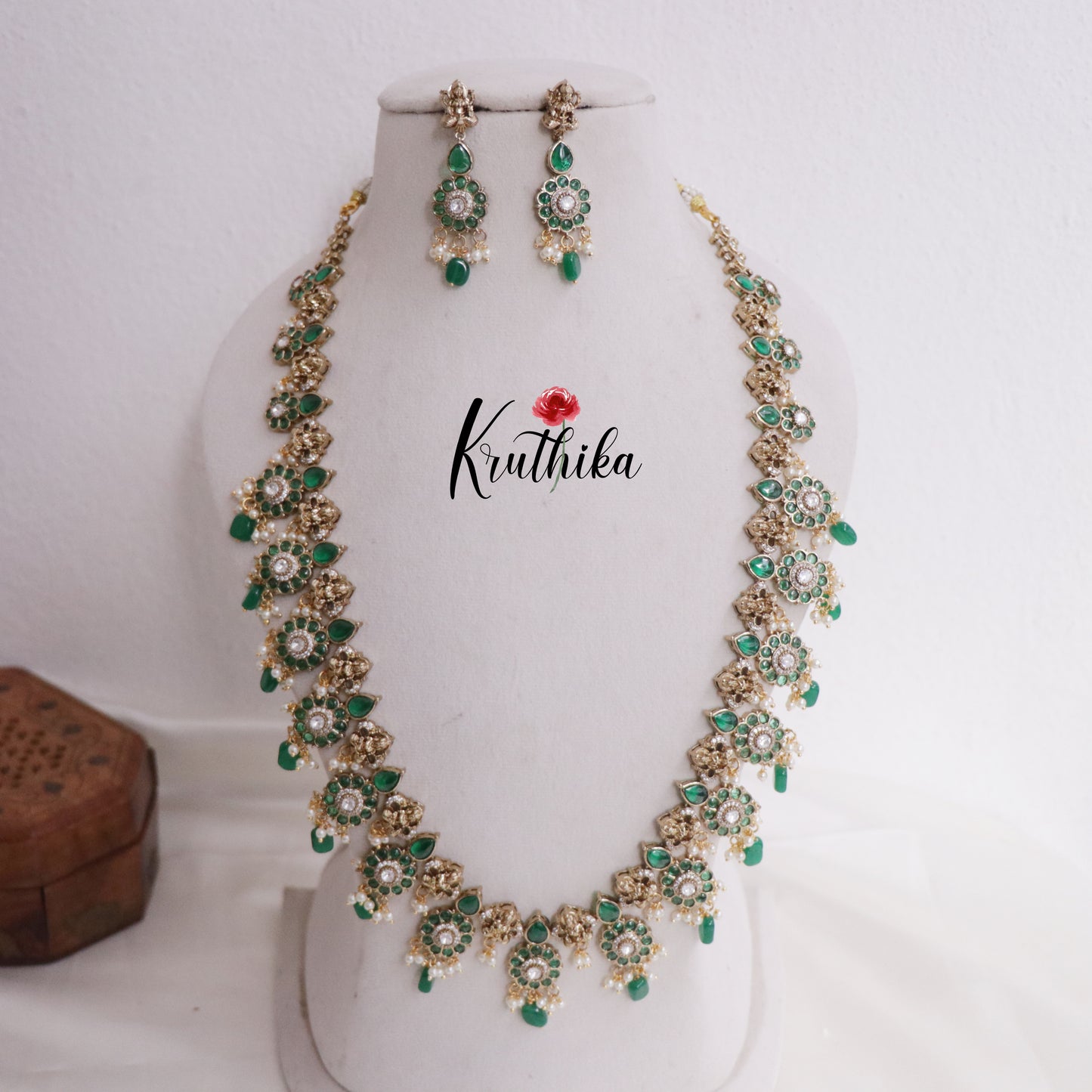Beautiful AD Floral Haram with Beads Drops LH1981 (Available in 3 Colours)