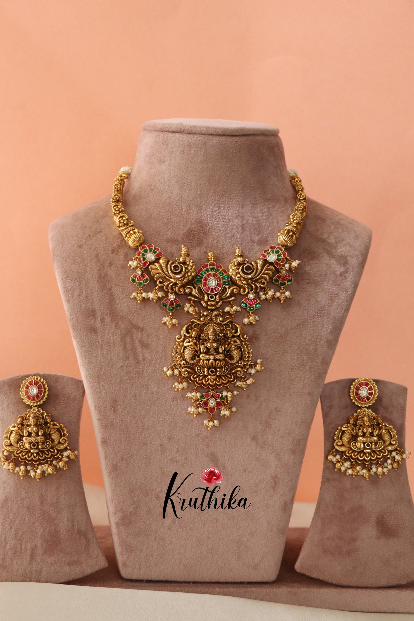 Premium Lakshmi Devi Jadau pipe necklace NC748