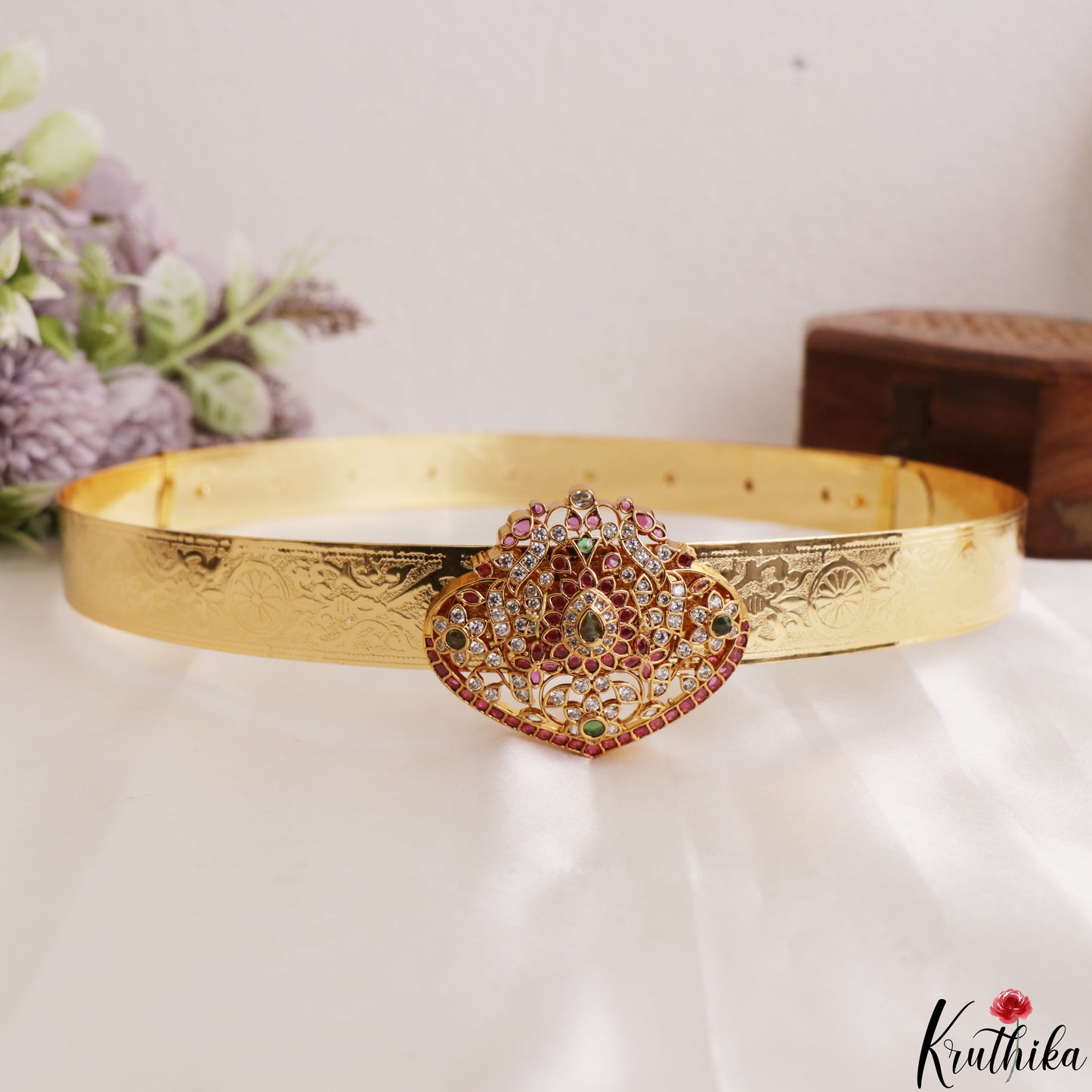 Elegant Antique Peacock Floral Motifs Kemp Hip Belt V392