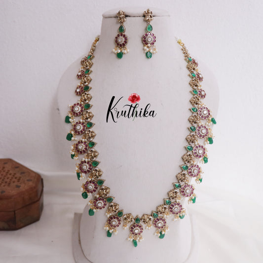 Beautiful AD Floral Haram with Beads Drops LH1981 (Available in 3 Colours)