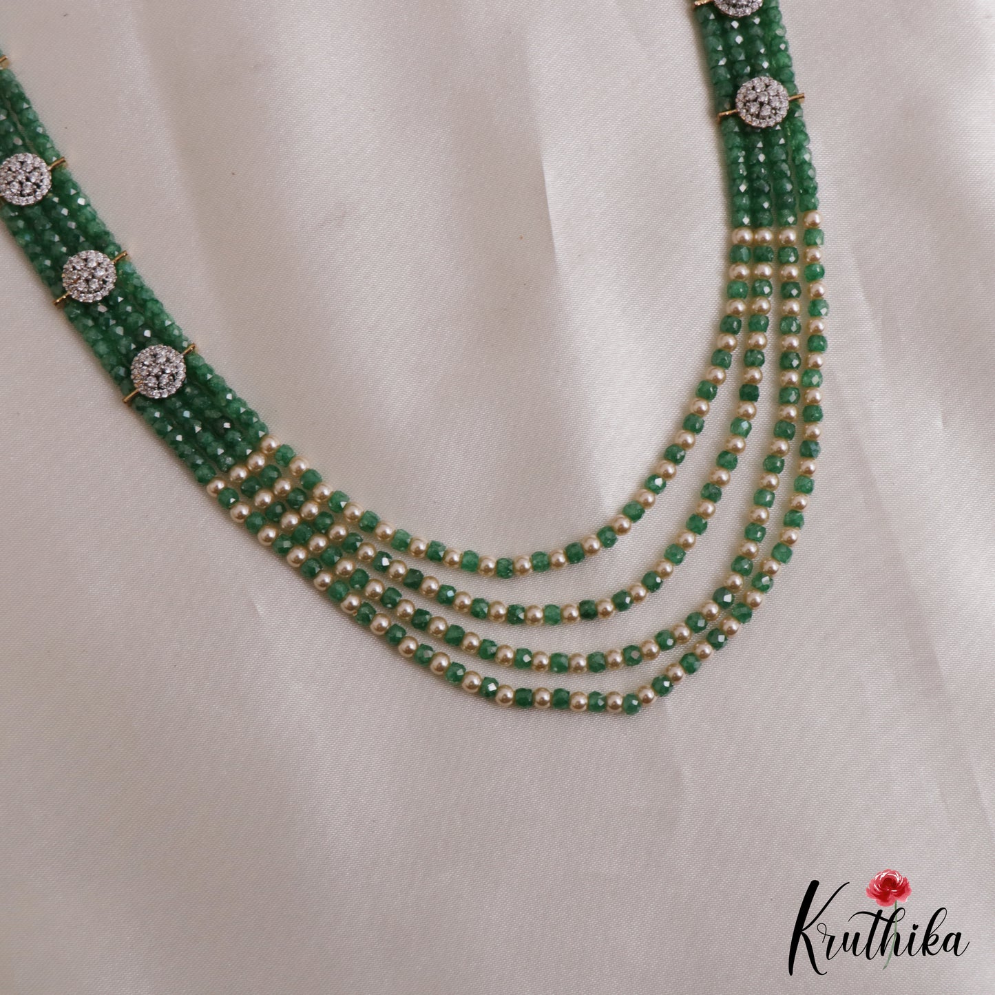 Sparkling Multi Layered Crystal & Pearl Haaram With Floral Accents LH2127 (Available In 7 Colors)