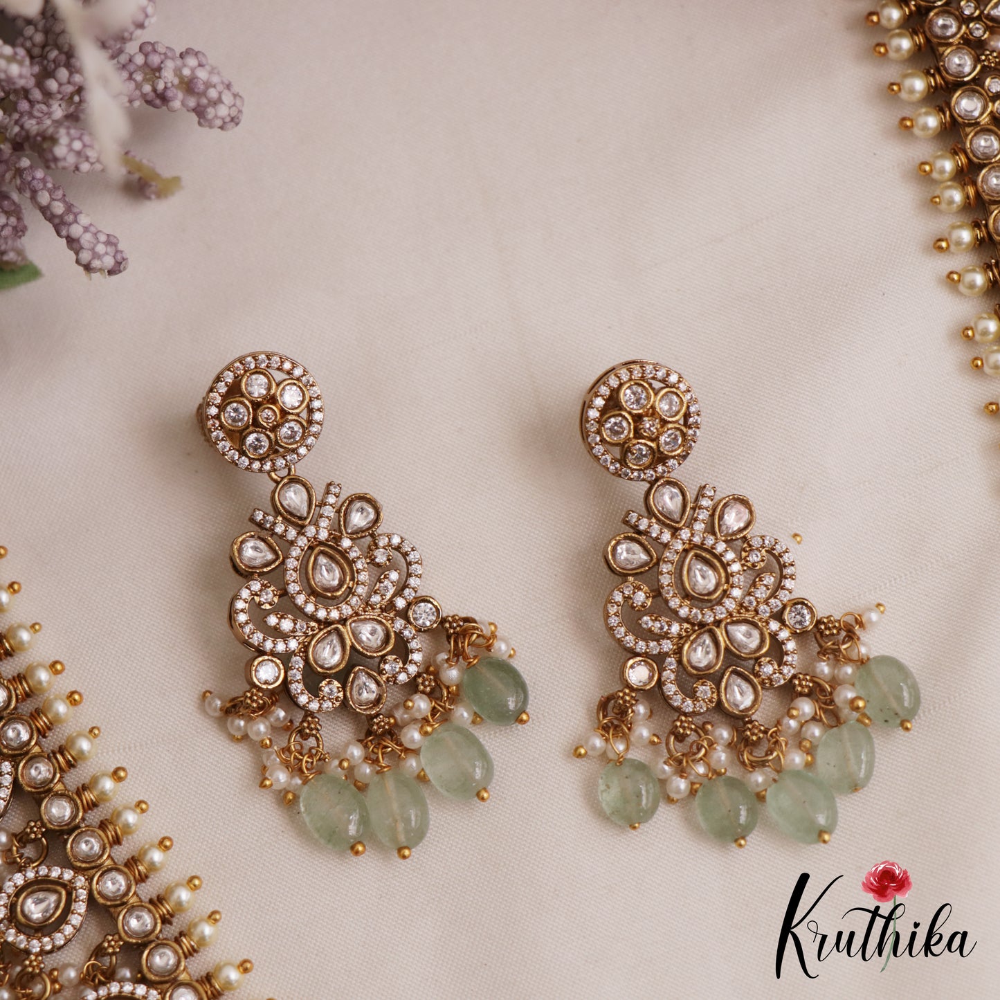 Stunning Lord Balaji Motifs Polki CZ Victorian Choker And Haaram Set NC3080