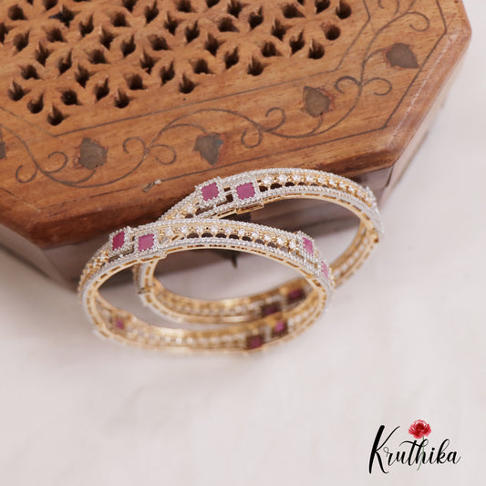 Elegant AD Gold Finish Bangles B438  (Set of 2 Bangles)|(Available In 2 Colors)