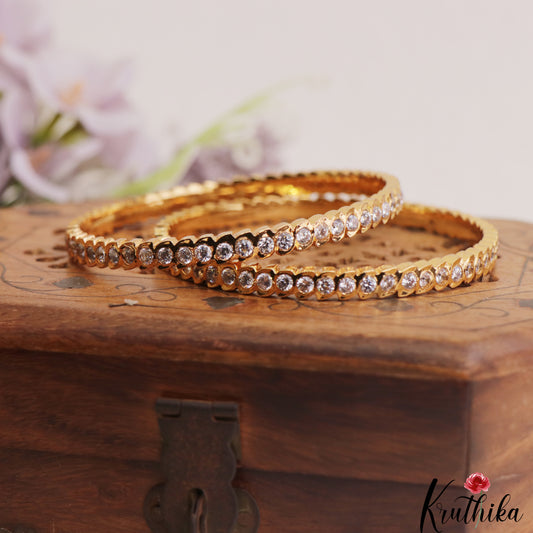 Trendy Gold-Tone CZ Bangles B560 (Set Of 2)