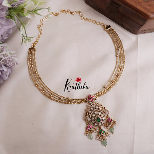 Trendy Victorian Peacock Hasli Emerald Necklace NC2023 (Available in 2 Colours Beads)