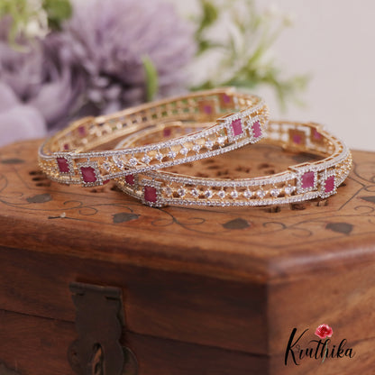 Elegant AD Gold Finish Bangles B438  (Set of 2 Bangles)|(Available In 2 Colors)