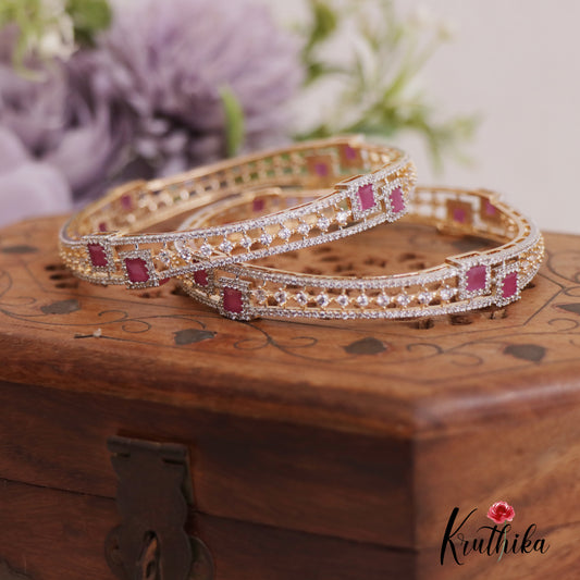 Elegant AD Gold Finish Bangles B438  (Set of 2 Bangles)|(Available In 2 Colors)