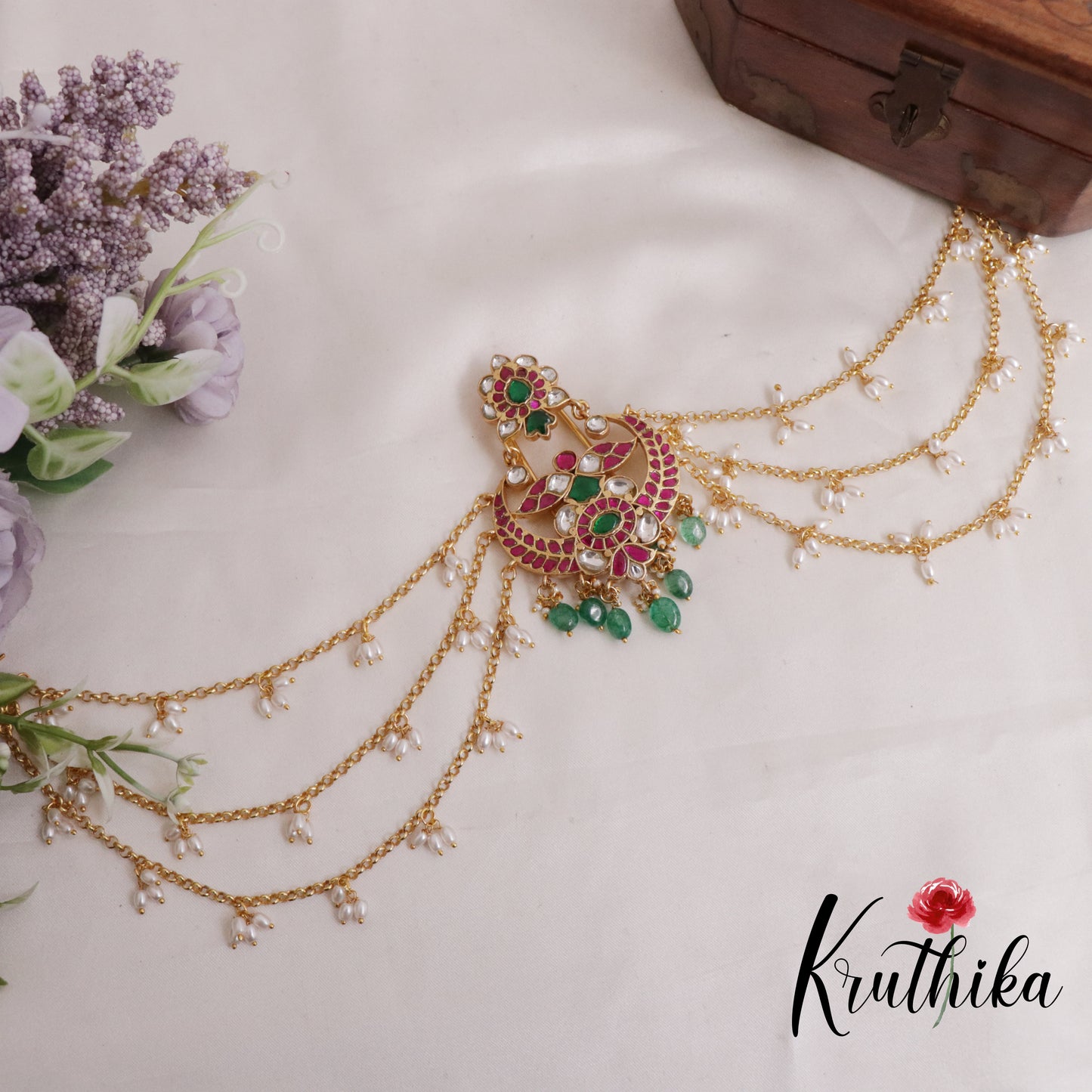 Gorgeous Kundan Jadau Jada Billa with Earchains J244