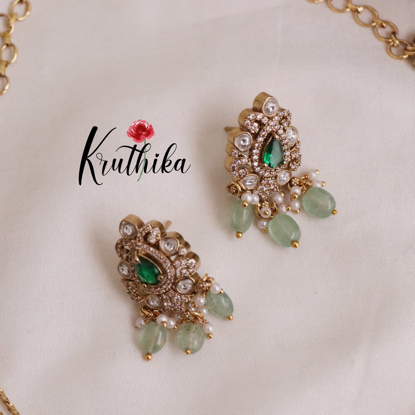 Trendy Victorian Peacock Hasli Emerald Necklace NC2023 (Available in 2 Colours Beads)