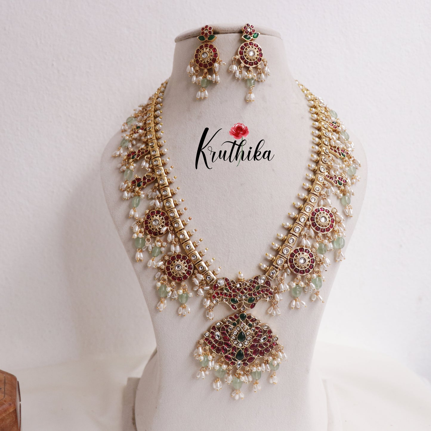 Premium Kemp Peacock Floral Guttapusalu Necklace NC2427