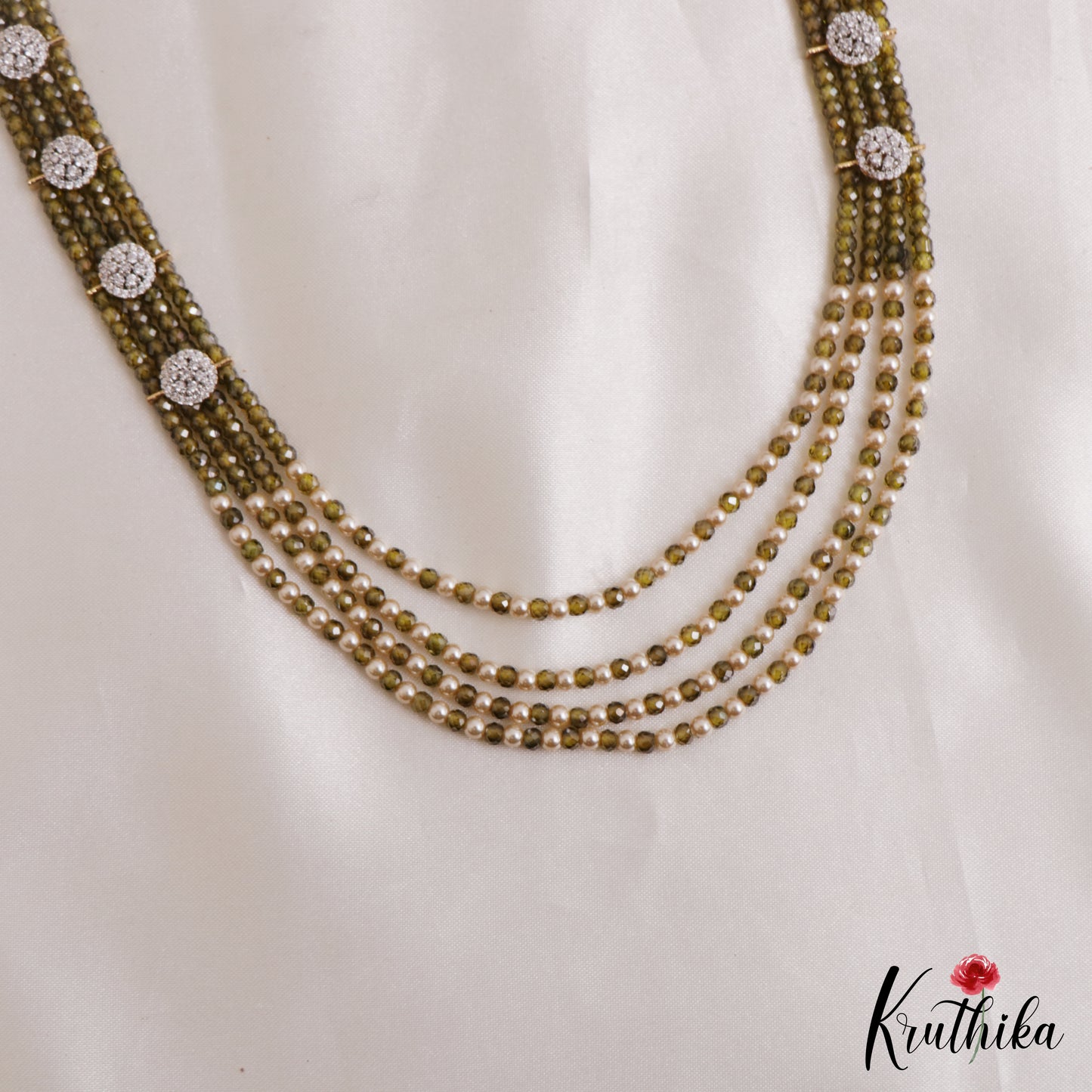 Sparkling Multi Layered Crystal & Pearl Haaram With Floral Accents LH2127 (Available In 7 Colors)