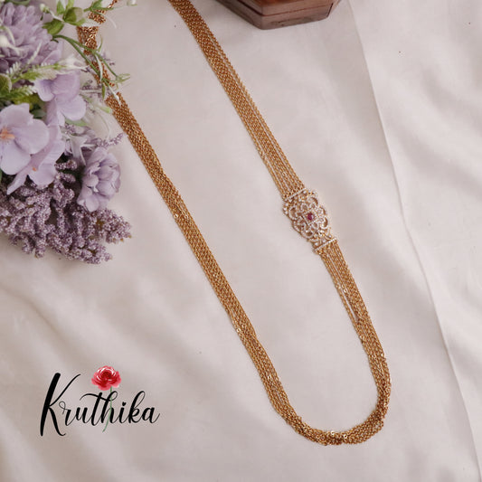 Pretty Four Layer Ruby Vintage Chandra Haaram with Side AD Pendant LH1907