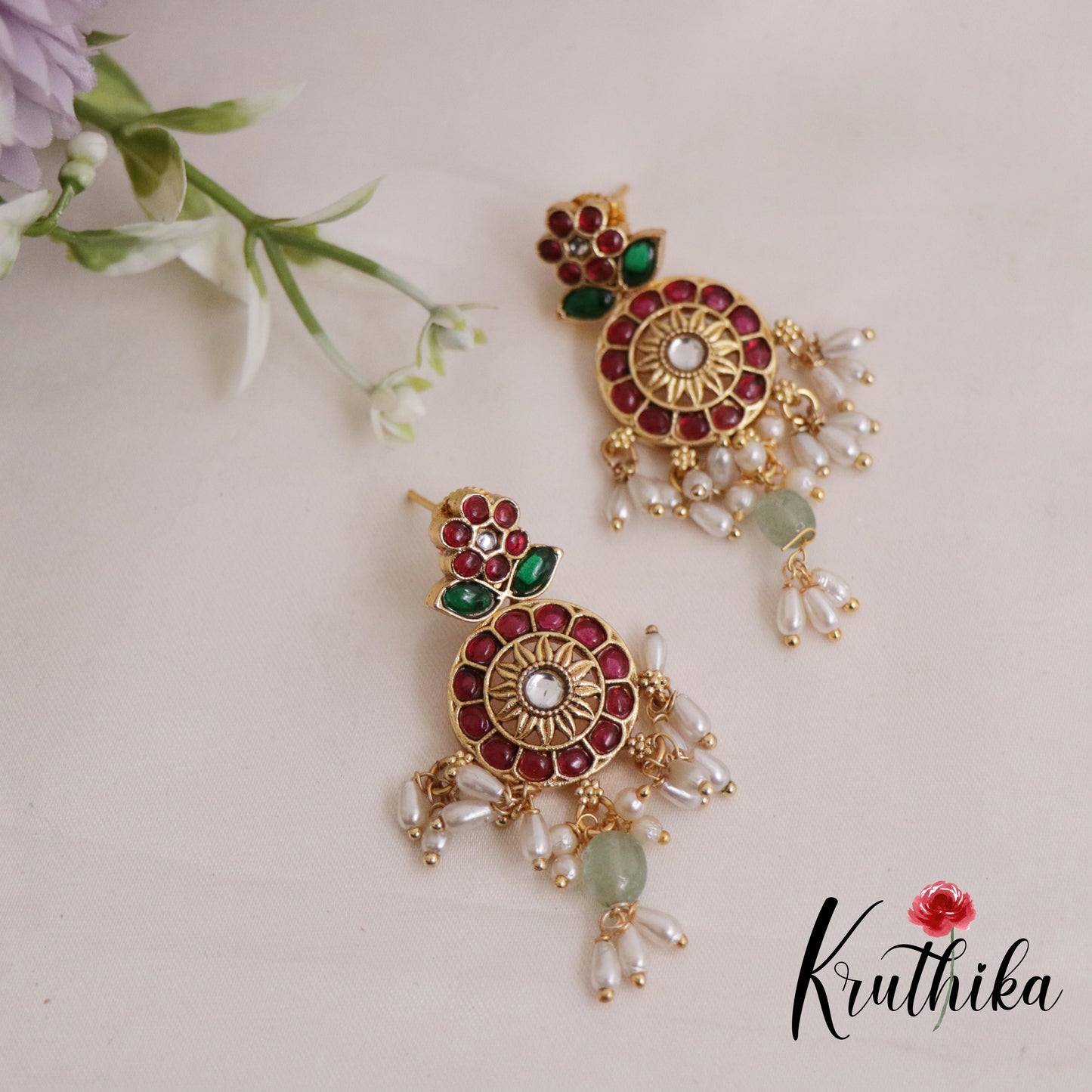 Premium Kemp Peacock Floral Guttapusalu Necklace NC2427