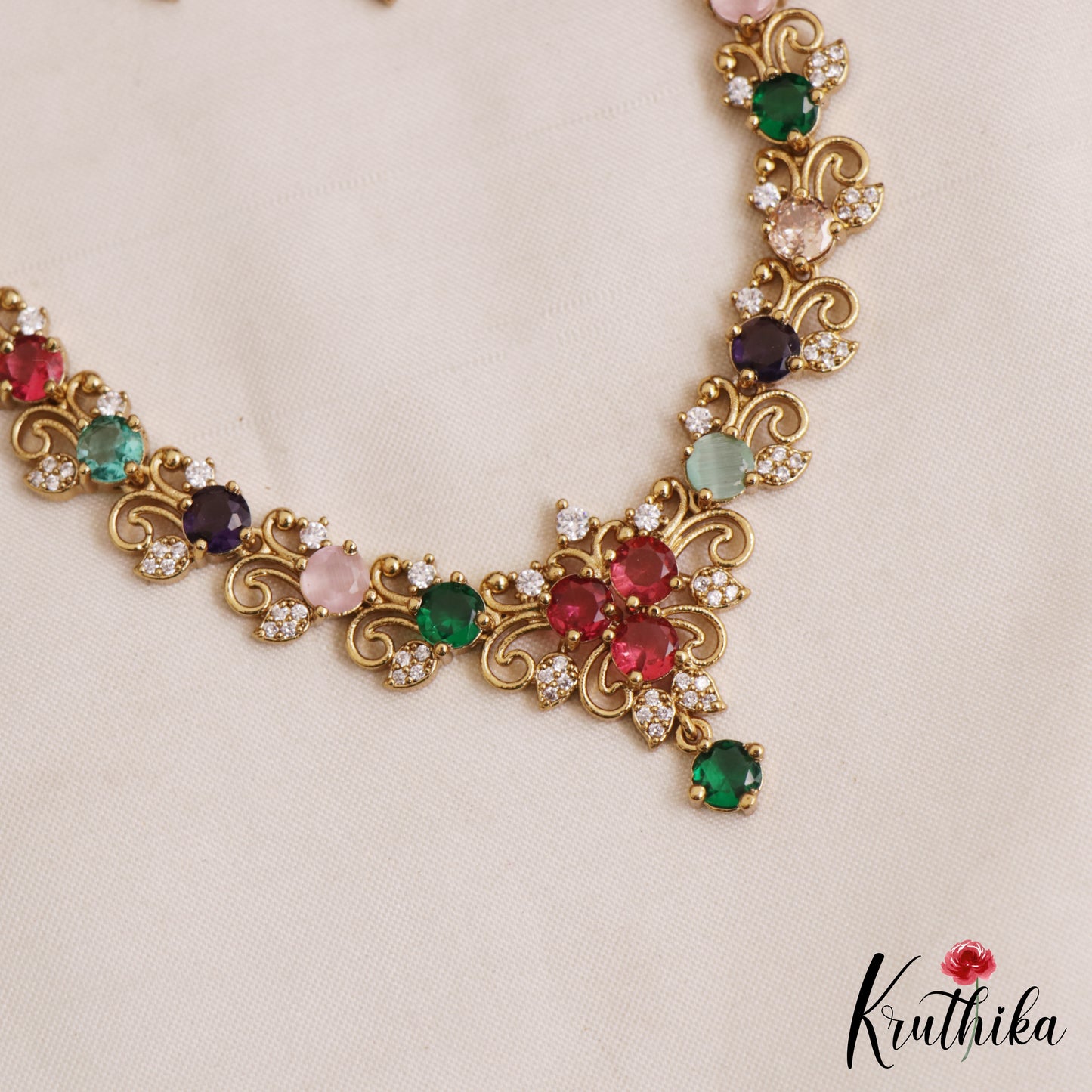 Trendy Floral Leaf Motifs CZ Necklace NC3055