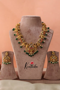 Jadau peacock green beads necklace NC1032