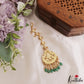 Classic Lotus Motifs Jadau Maang Tikka With Green Bead Drops MT395