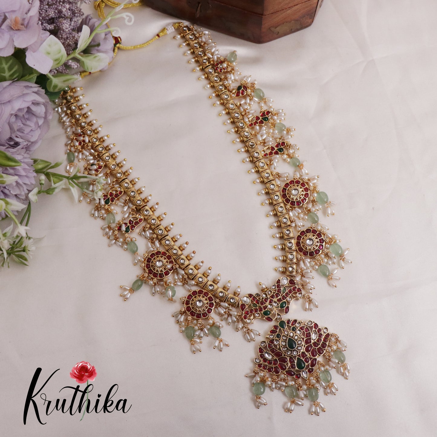 Premium Kemp Peacock Floral Guttapusalu Haaram LH1997