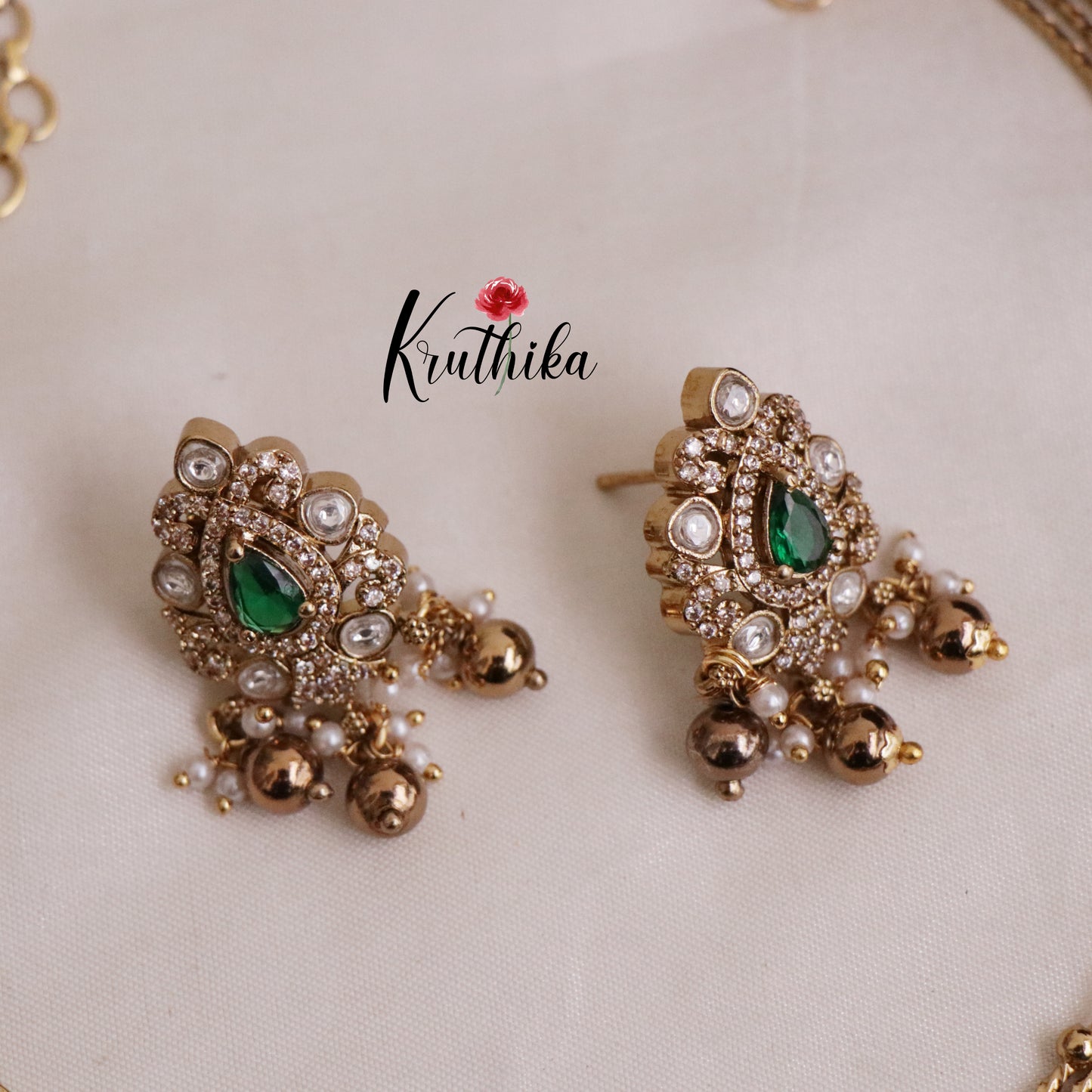 Trendy Victorian Peacock Hasli Emerald Necklace NC2023 (Available in 2 Colours Beads)