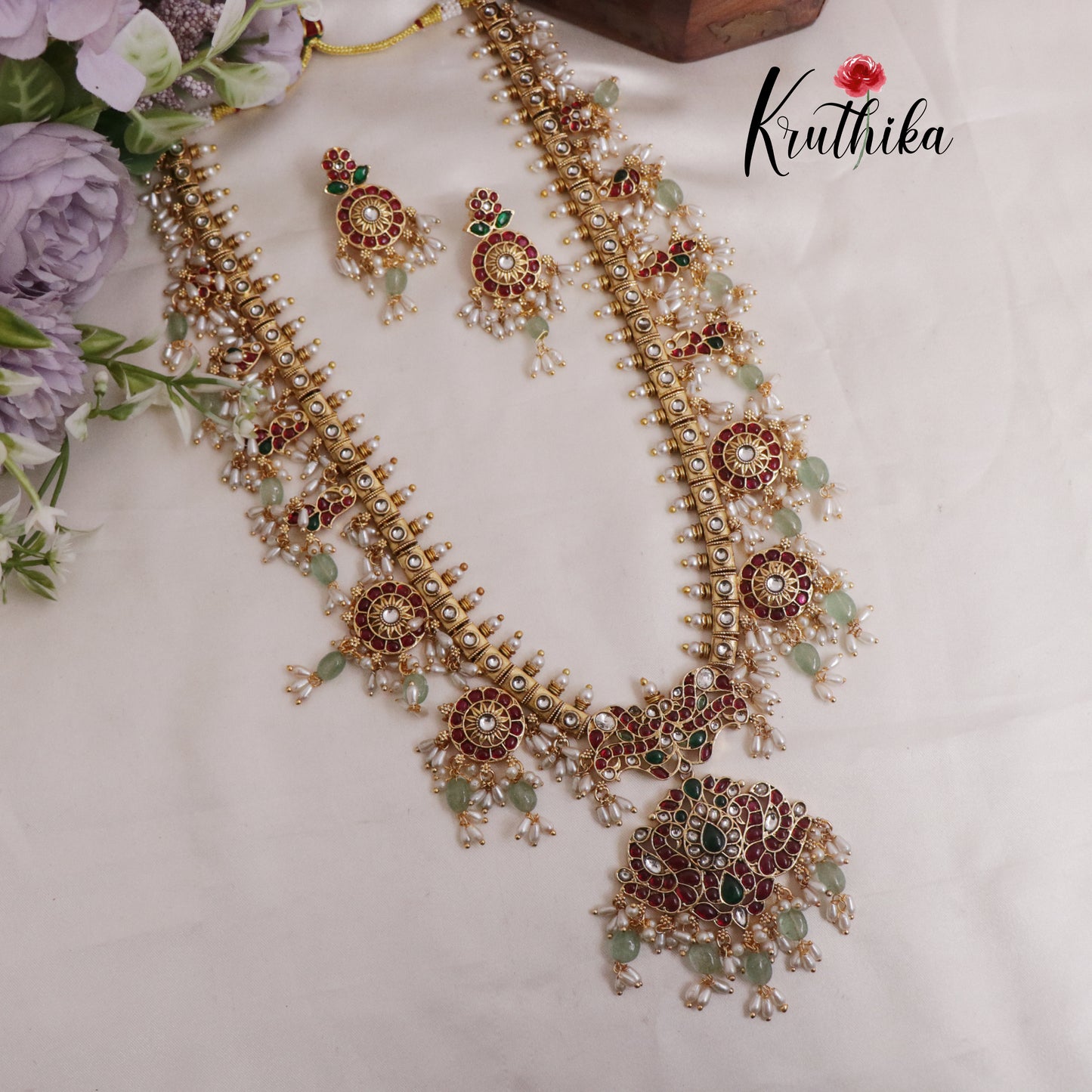 Premium Kemp Peacock Floral Guttapusalu Haaram LH1997