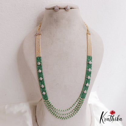 Elegant Multi Layered Crystal & Pearl Haaram With Floral Accents LH2130 (Available In 6 Colors)
