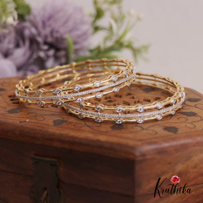 Stunning Diamond-Finish Gold-Tone Bangles B439 (Set of 2)