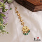 Elegant Floral Motifs Jadau Maang Tikka With Green Bead Drops MT396
