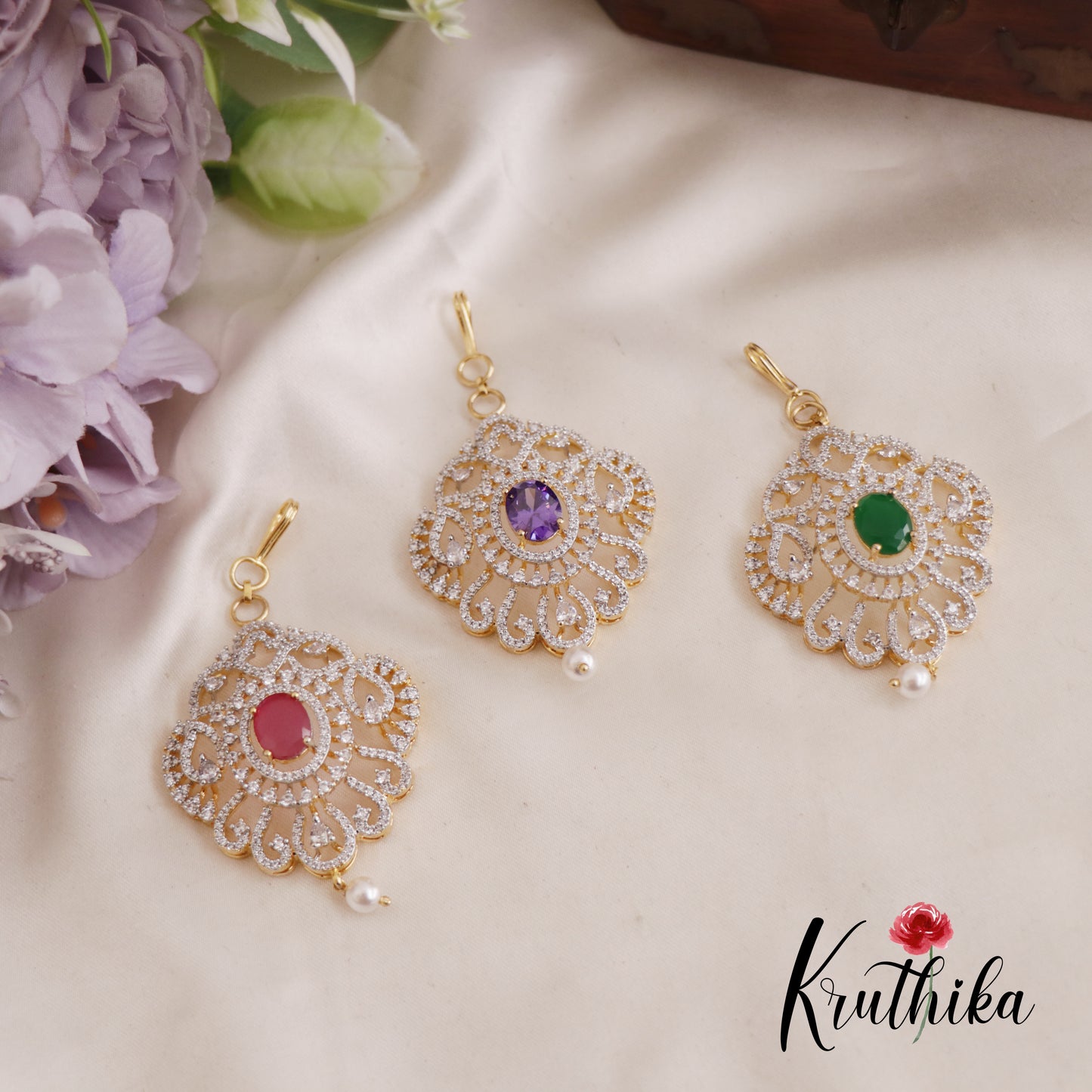 Simple CZ Sparkling Maang Tikka With Pearl Drop MT320 (Available In 3 Colors)