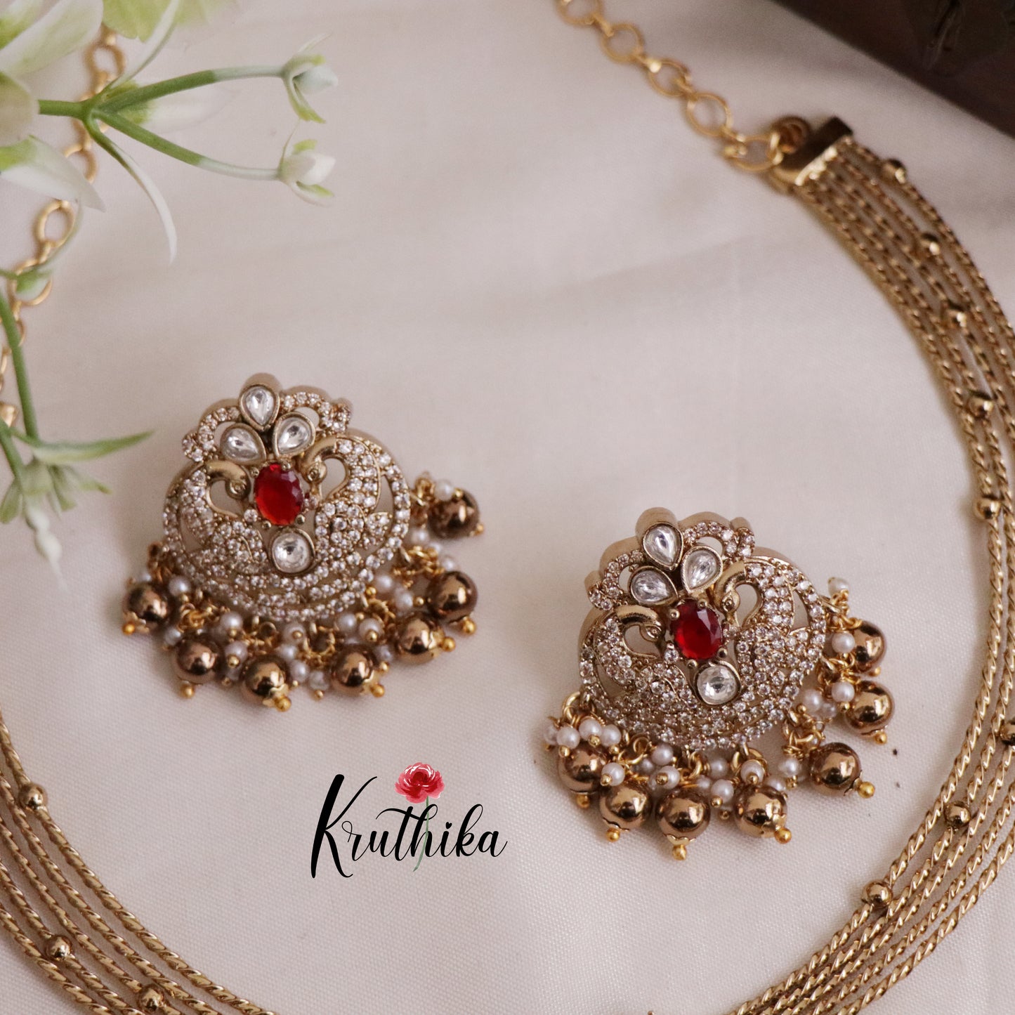 Trendy Victorian Peacock Hasli Ruby Necklace NC2046