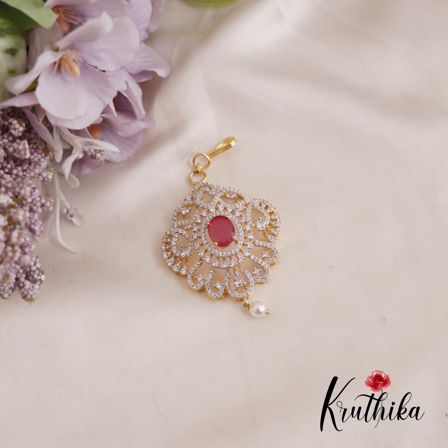Simple CZ Sparkling Maang Tikka With Pearl Drop MT320 (Available In 3 Colors)