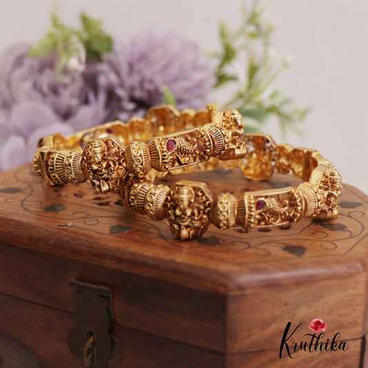 Gorgeous Nagas Lakshmi Peacock Motifs Openable Kada Bangles B444 (Set Of 2 Bangles)
