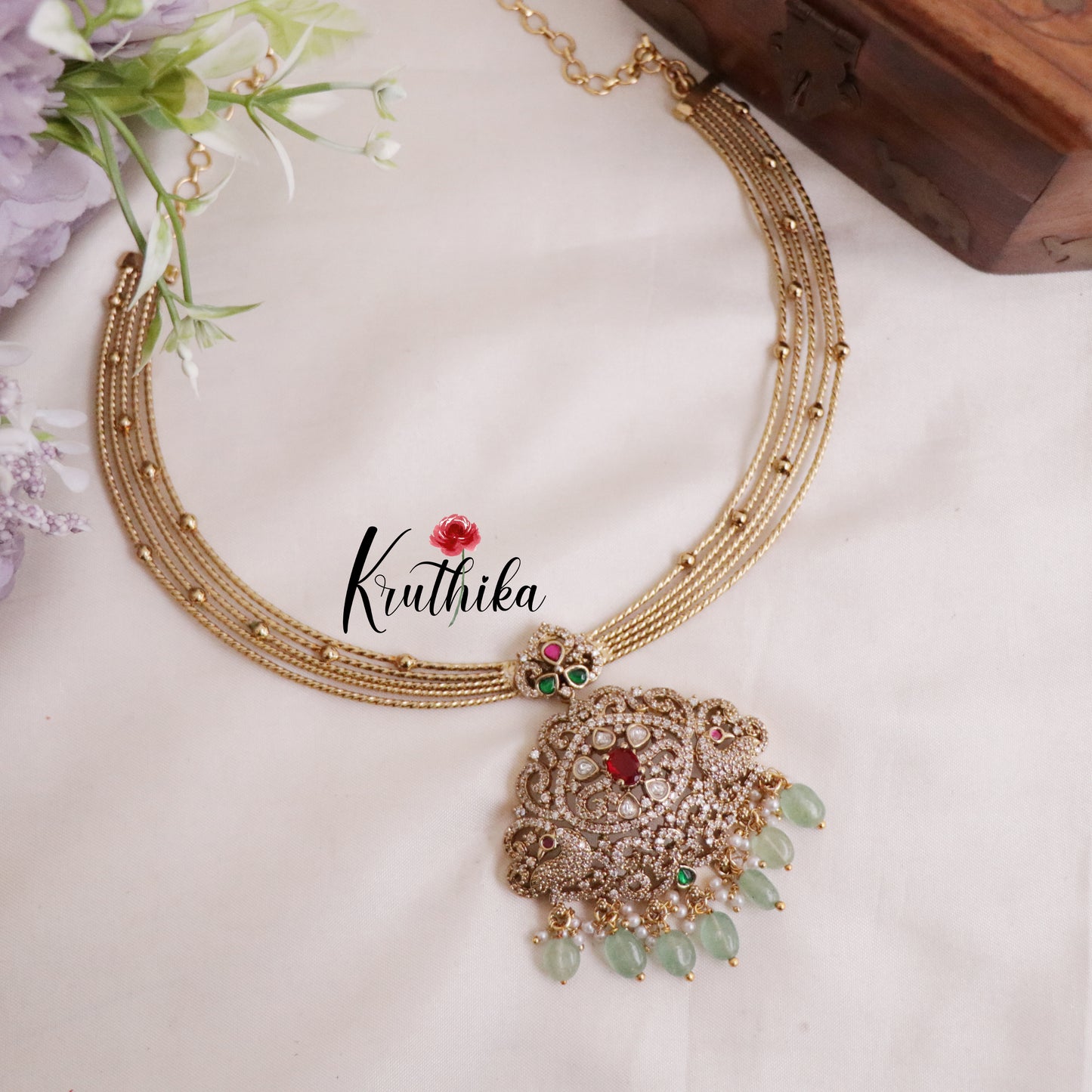 Trendy Victorian Peacock Hasli Ruby Necklace NC2046