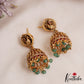 Trendy Antique Peacock Motifs Jadau Jhumkas With Green Bead Drops E1162 (Available In 2 Colors)
