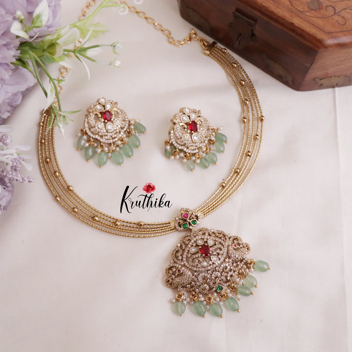 Trendy Victorian Peacock Hasli Ruby Necklace NC2046
